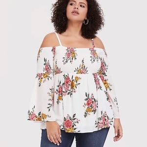Torrid White Floral Cold Shoulder Top NWT Size 00X